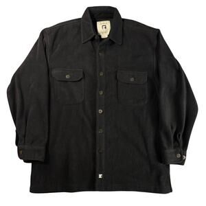 Vintage Juneau Men's Shirt L Black Fleece Button Long Sleeve Pockets Y2K